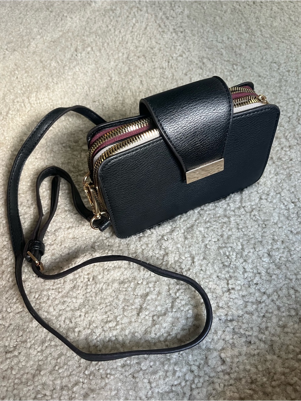Black Women's adjustable Crossbody Bag with Gold Hardware